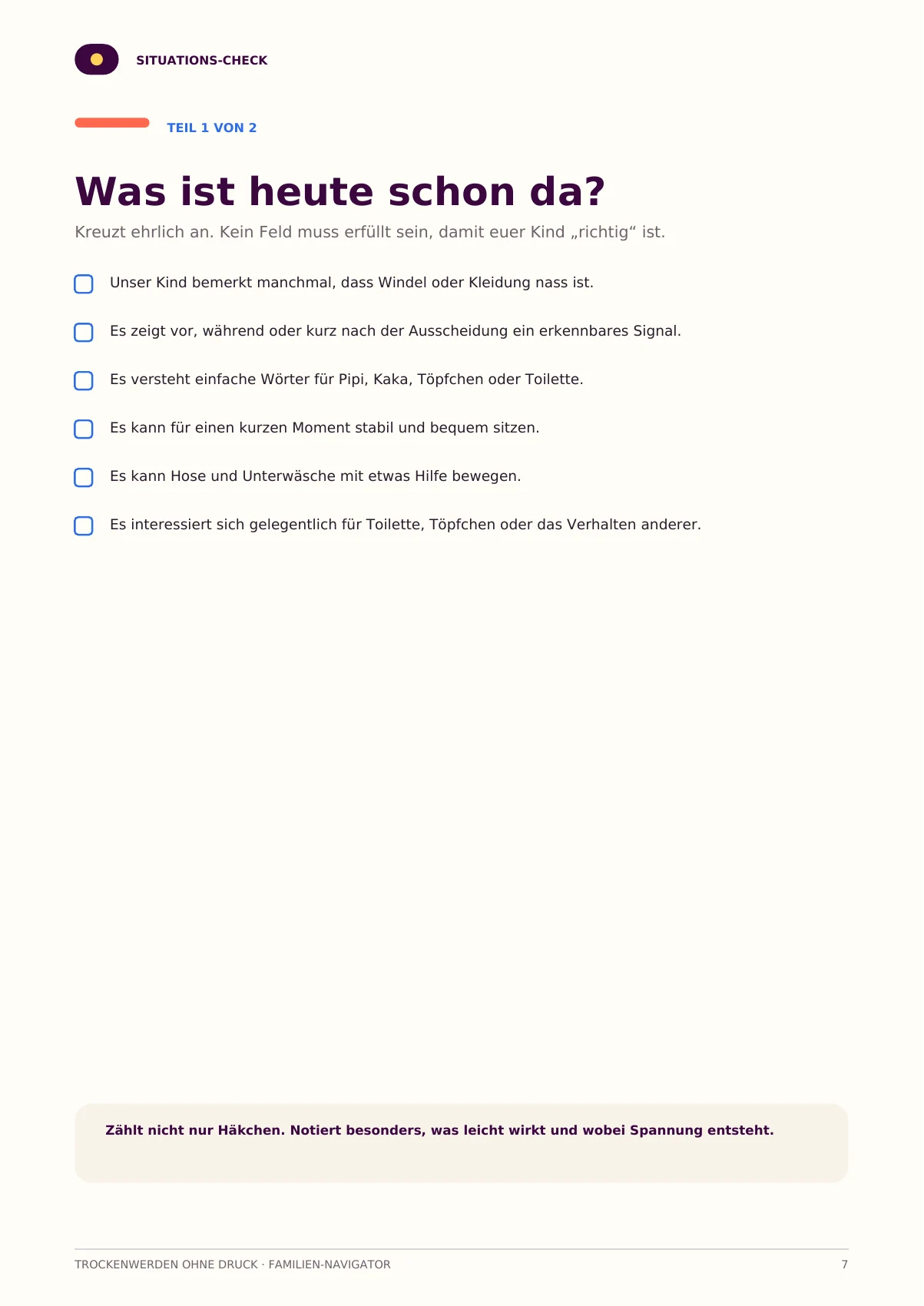 Originalseite 7: erster Teil des 12-Fragen-Situationschecks